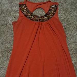 Burnt orange tank top with neck embellishments